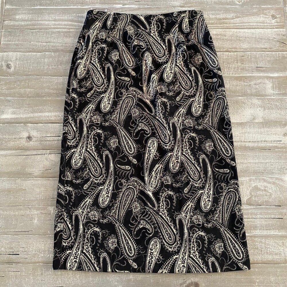 Briggs New York Maxi Skirt Size 16 Paisley Black Beige Career‎ Y2K Boho Retro